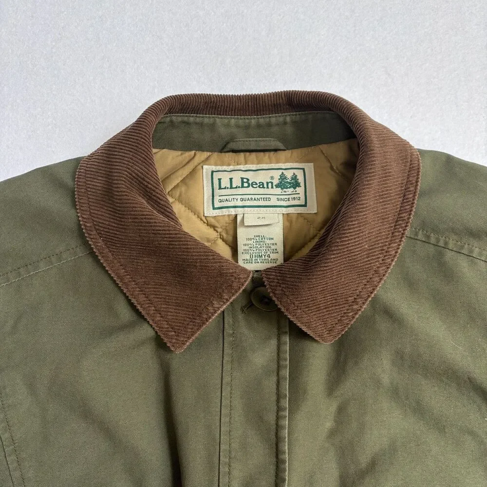 LL Bean Field Barn Chore Hunting Jacket Women's 2X Green Quilted Canvas Corduroy